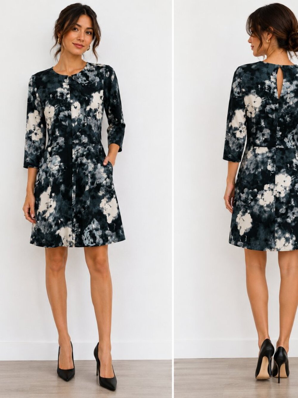 Aritzia Wilfred Abstract Print 3/4 Sleeve A-Line Mini Dress Size XS